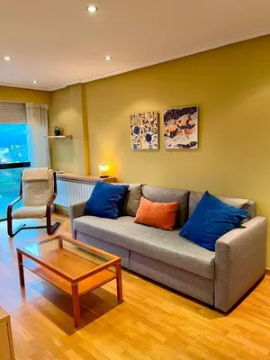a living room with a couch and a coffee table at Vistas Miño II in Ourense