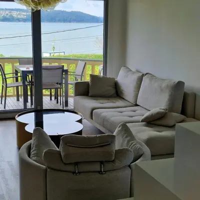 a living room with a couch and a table at Perbes Dreams in Perbes