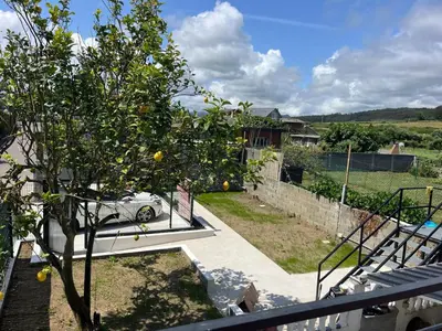 an orange tree in a yard next to a fence at Casa da Morena in Foz
