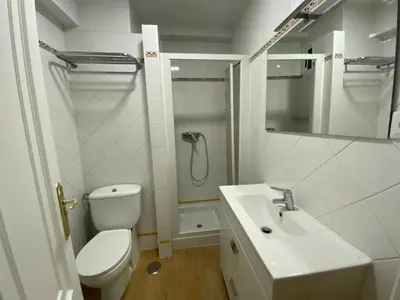 a bathroom with a toilet and a sink and a shower at Apartamento Pardiñas in Santiago de Compostela