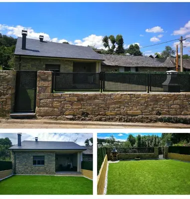 two pictures of a house and a stone wall at Gatonegro in Trefacio