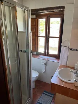 a bathroom with a shower and a toilet and a sink at Medulillas in Yeres