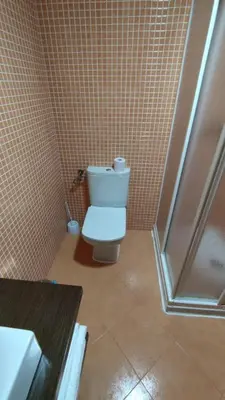 a bathroom with a toilet and a shower at Vila Riveiro in Vilamelle