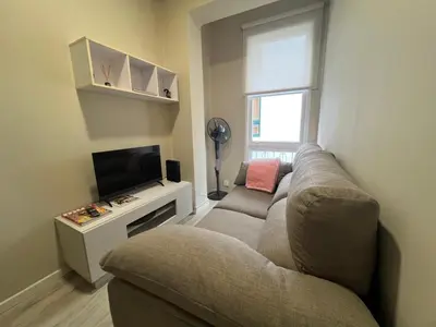 a living room with a couch and a television at YourHouse Oasis Urbano in Ourense