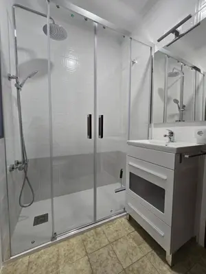 a bathroom with a shower and a sink at Apartamento Lugo centro muralla in Lugo