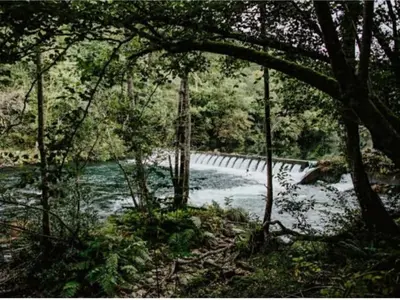 a view of a river with trees and a bridge at Adiva Casa Da Avoa in Puentedeume