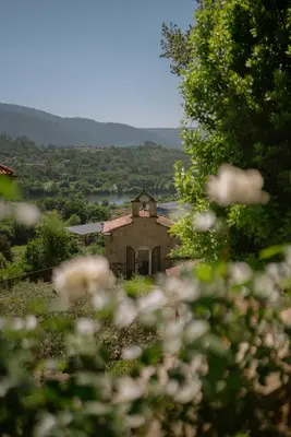 an old building in the middle of a field of flowers at Granxa D Outeiro in Ribadavia