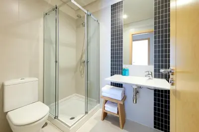 a bathroom with a shower and a toilet and a sink at Vita Homes by Upper Luxury Housing in Santiago de Compostela