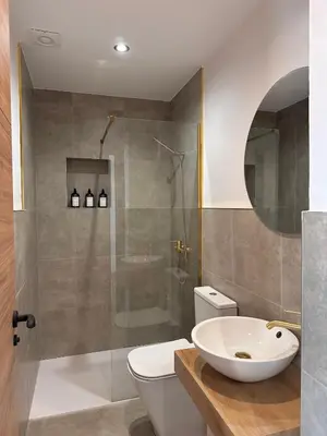 a bathroom with a shower and a toilet and a sink at Lemos Sía in Monforte de Lemos