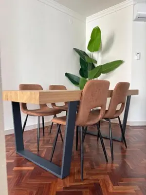 a dining room table with chairs and a potted plant at Cardenal Centro in Monforte de Lemos