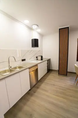 a kitchen with a sink and a counter top at Chuspombo Apartamentos in Baralla
