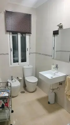 a bathroom with a toilet and a sink and a mirror at Mirador San Rosendo, TOP Location in Ourense