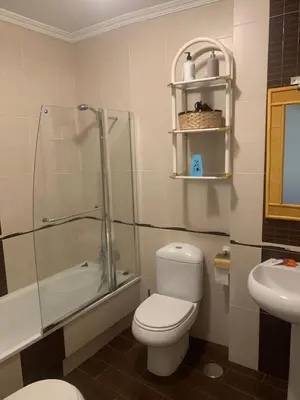 a bathroom with a toilet and a shower and a sink at El mirador del mar in Foz