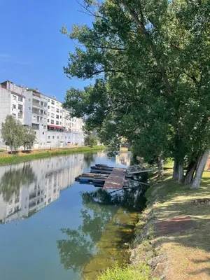 a group of boats parked on the side of a river at Apartamento Paseo Malécon Planta 3 in Monforte de Lemos