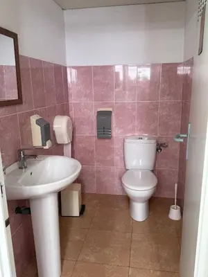 a bathroom with a toilet and a sink at ALBERGUE Pasiño A Pasiño in Portomarin