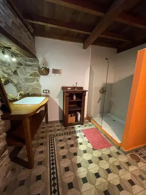 a bathroom with a sink and a shower at La Brisa Del Bierzo in Toral de Merayo