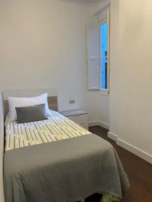 a bedroom with a bed with a pillow and a window at Apartamento en el casco historico in Ourense