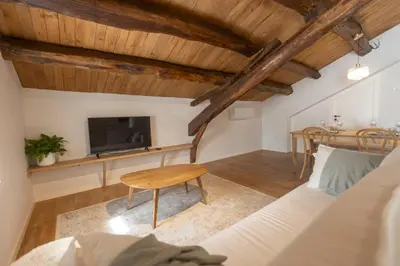 a living room with a couch and a tv at Apartamentos Rurales Casa Carlota in Vegadeo