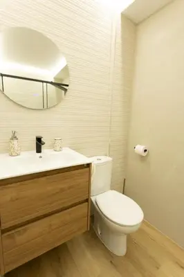 a bathroom with a toilet and a sink and a mirror at GemAn1 in Monforte de Lemos