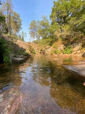 a river with rocks and trees in the background at Casa de Piedra Vistas & Relax