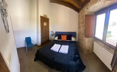 a bedroom with a large bed in a room at la pallota de san cristobal in Palas de Rei