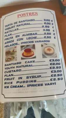 a picture of a menu for a restaurant at la pallota de san cristobal in Palas de Rei
