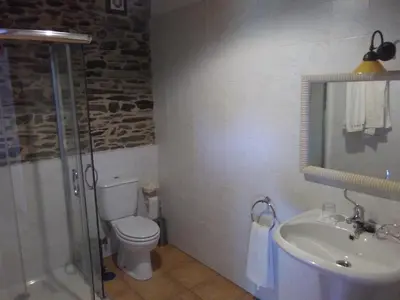 a bathroom with a toilet and a sink and a shower at Casa Grande de Anllo in Sistallo