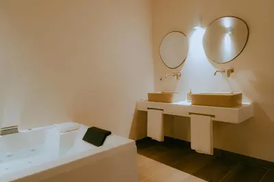 a bedroom with a bed and a shower at Hotel Recanto do Avia in Ribadavia