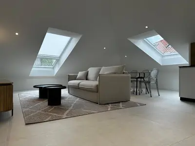 a living room with a couch and a table with skylights at Apartamento Lujo Casco Histórico in Santiago de Compostela