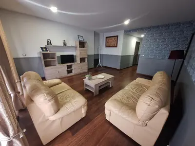 a living room with two couches and a tv at Apartamento Centro Calle Reina in Lugo