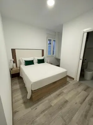 a bedroom with a large bed and a bathroom at Paseo Malecón Hab in Monforte de Lemos