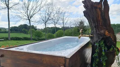 a hot tub in front of a tree at REMANSO DE TRASFONTAO 