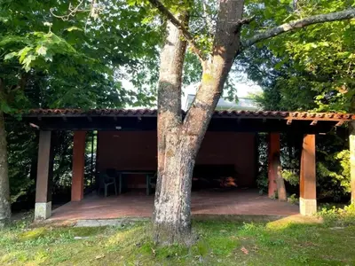 a pavilion with a table and a tree at Spacious Villa with Pool in Cabeanca 250 m² in Ourense