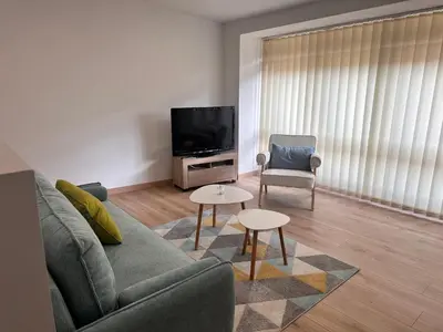 a living room with a couch and a tv at A Casa do Veterinario 1 in Boqueijón