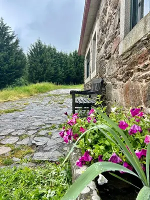 a bedroom with two beds and a wall with flowers at Casa Bolboreta by Unusual Hotels in Palas de Rei