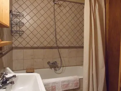 a bathroom with a shower and a sink and a tub at Casa Aurora in San Esteban del Toral