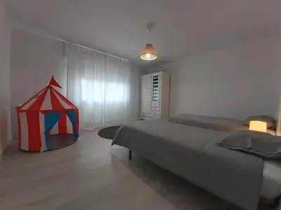 a bedroom with a bed and a tent in it at Casa en el Valle in Santa Eulalia