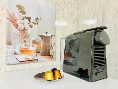a toaster oven sitting on a counter next to a plate at Tineo centro in Tineo