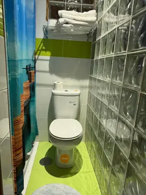 a bathroom with a white toilet in a room at Casita con encanto in Mondariz