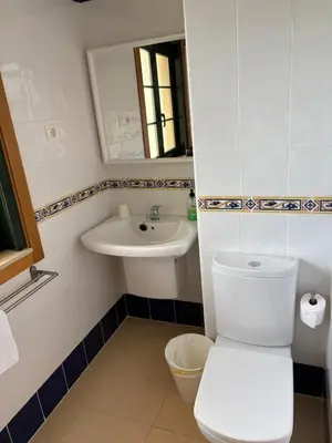 a bathroom with a white toilet and a sink at El rincón de la Mariña in San Cosme de Barreiros