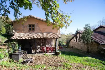 a small house with a thatch roof at Aldea Rural Santo André in Congostro