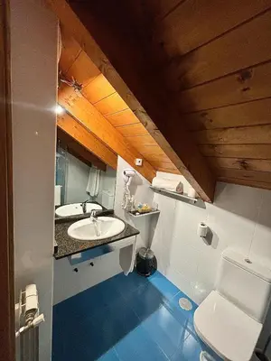 a bathroom with a sink and a toilet at Hotel Molina Real in Molinaseca