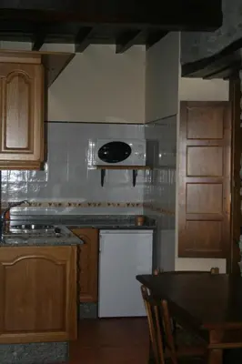 a kitchen with a sink and a stove top oven at Apartamentos Rurales El Palacio de Doiras in Boal