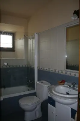 a bathroom with a toilet and a sink and a tub at Apartamentos Rurales El Palacio de Doiras in Boal