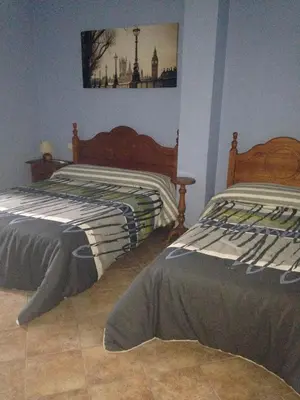 two beds sitting next to each other in a bedroom at Pension Meson Paz in Puentedeume