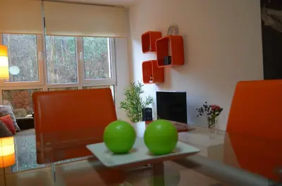 two green apples on a table in a living room at Apartamentos Antares 1 in Milladoiro