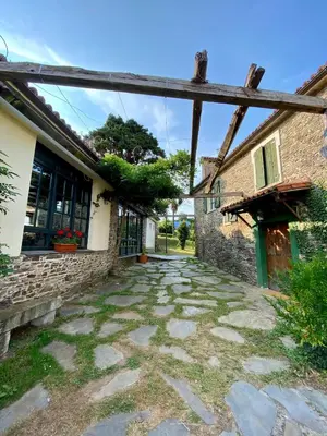 a stone path in front of a building at Casa Grande do Soxal in Cesuras