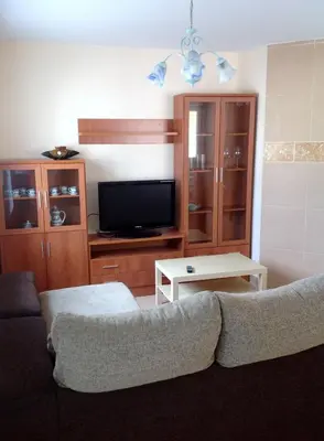 a living room with a couch and a flat screen tv at Apartamentos Alejandra in Barreiros