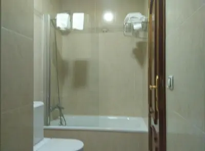 a bathroom with a shower and a tub and a toilet at Pazo de Monterrei in Ourense