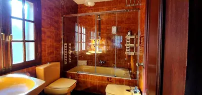 a bathroom with a shower and a toilet and a sink at Casa da Curuxeira in Santiago de Compostela